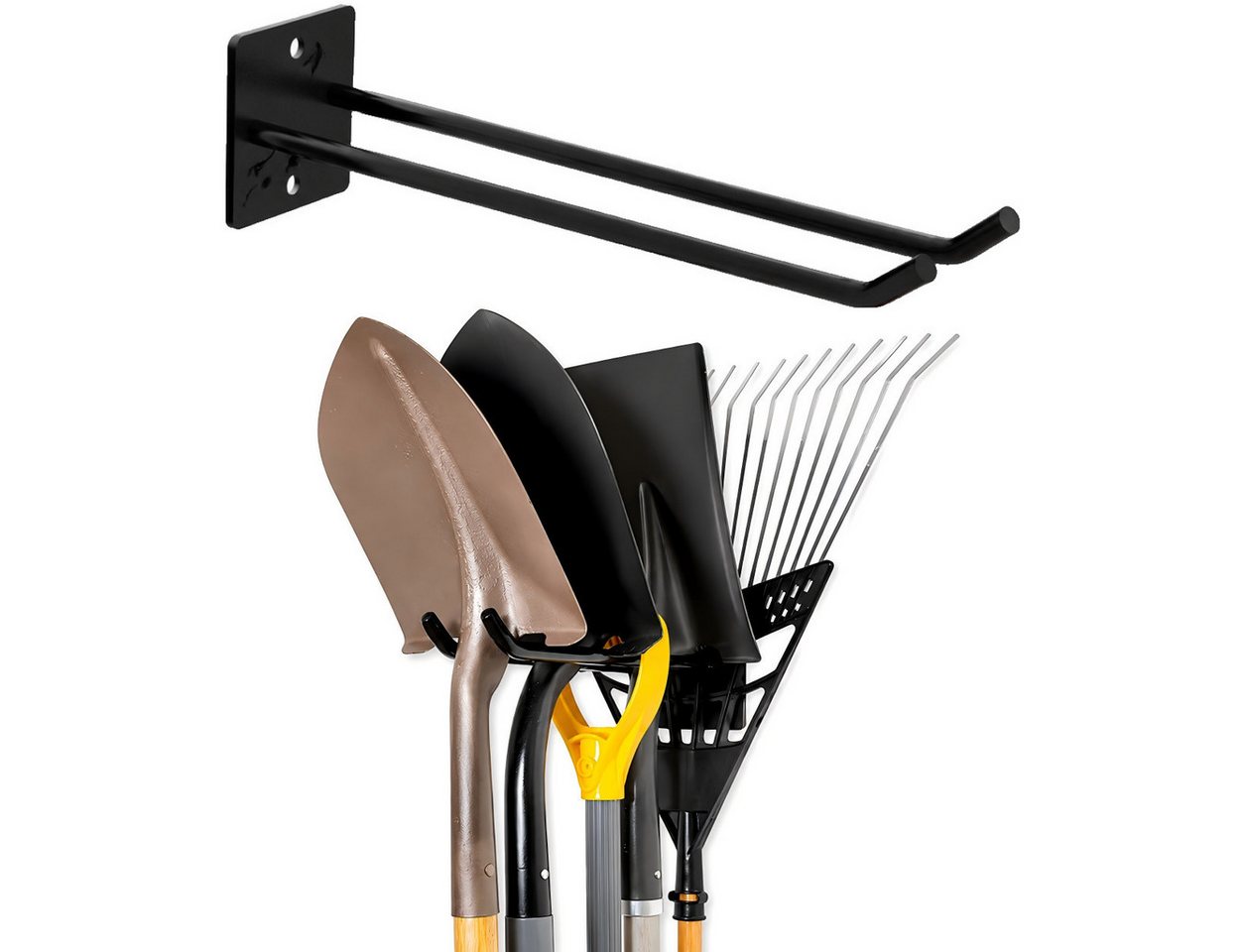 Fyrove Gartengerätehalter Besenhalter, Gartenwerkzeughalter für lange Geräte, (Aufbewahrungshalter für Schaufeln, Rechen, Garage und Gartenhaus, 25 × 7 × 10 cm, Stahl, Doppelarm, Schraubmontage, Schutzkappen) Bild 4