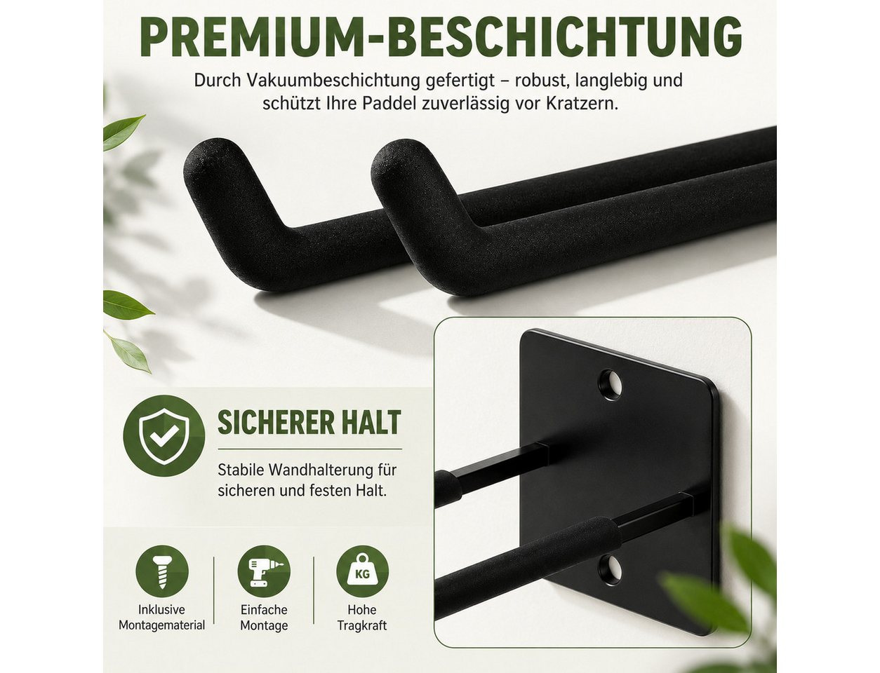 Fyrove Gartengerätehalter Besenhalter, Gartenwerkzeughalter für lange Geräte, (Aufbewahrungshalter für Schaufeln, Rechen, Garage und Gartenhaus, 25 × 7 × 10 cm, Stahl, Doppelarm, Schraubmontage, Schutzkappen) Bild 5