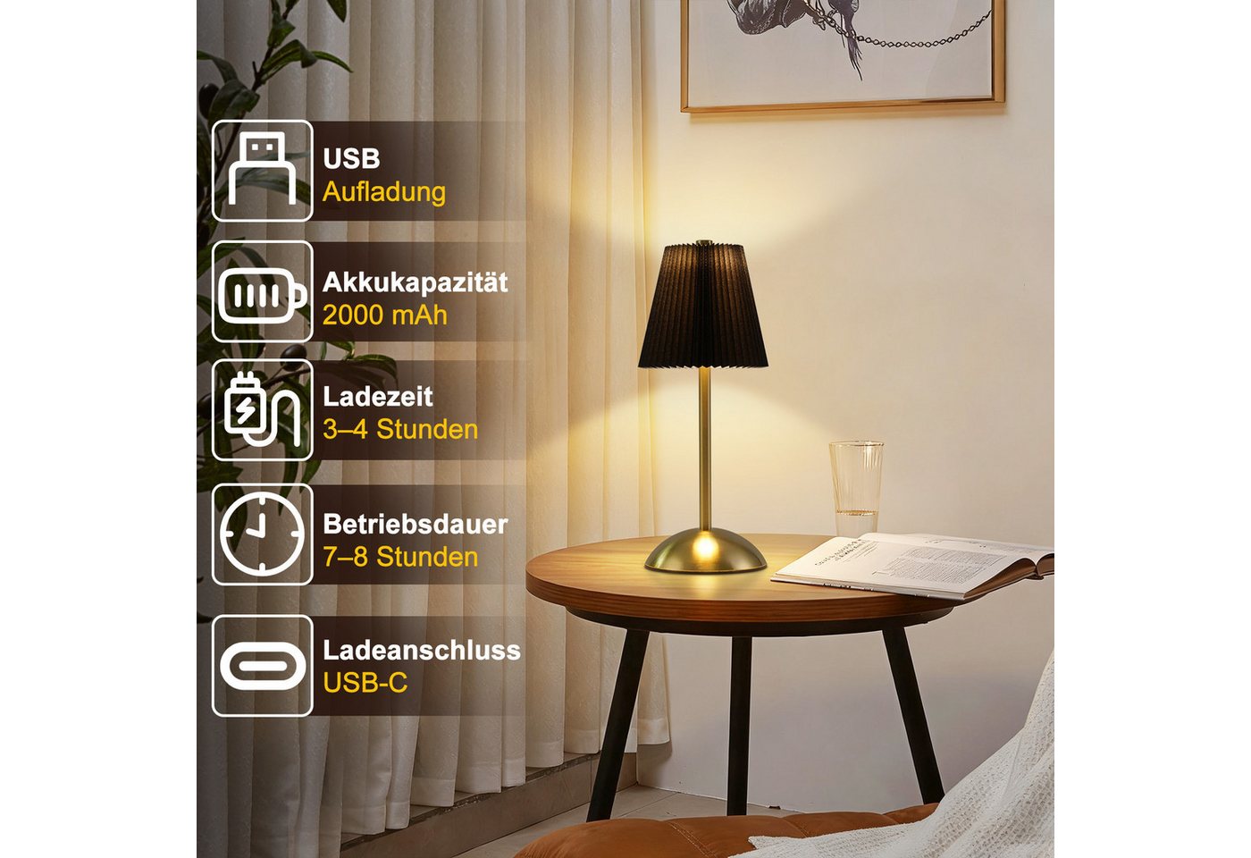 Nettlife LED Tischleuchte Nachttischleuchte 2er Stoff Schwarz/Grün/Weiß/Orange/Graublau, 3 Lichtfarben, Schlafzimmer Wohnzimmer Arbeitszimmer Büros Eingangsbereiche Bild 2