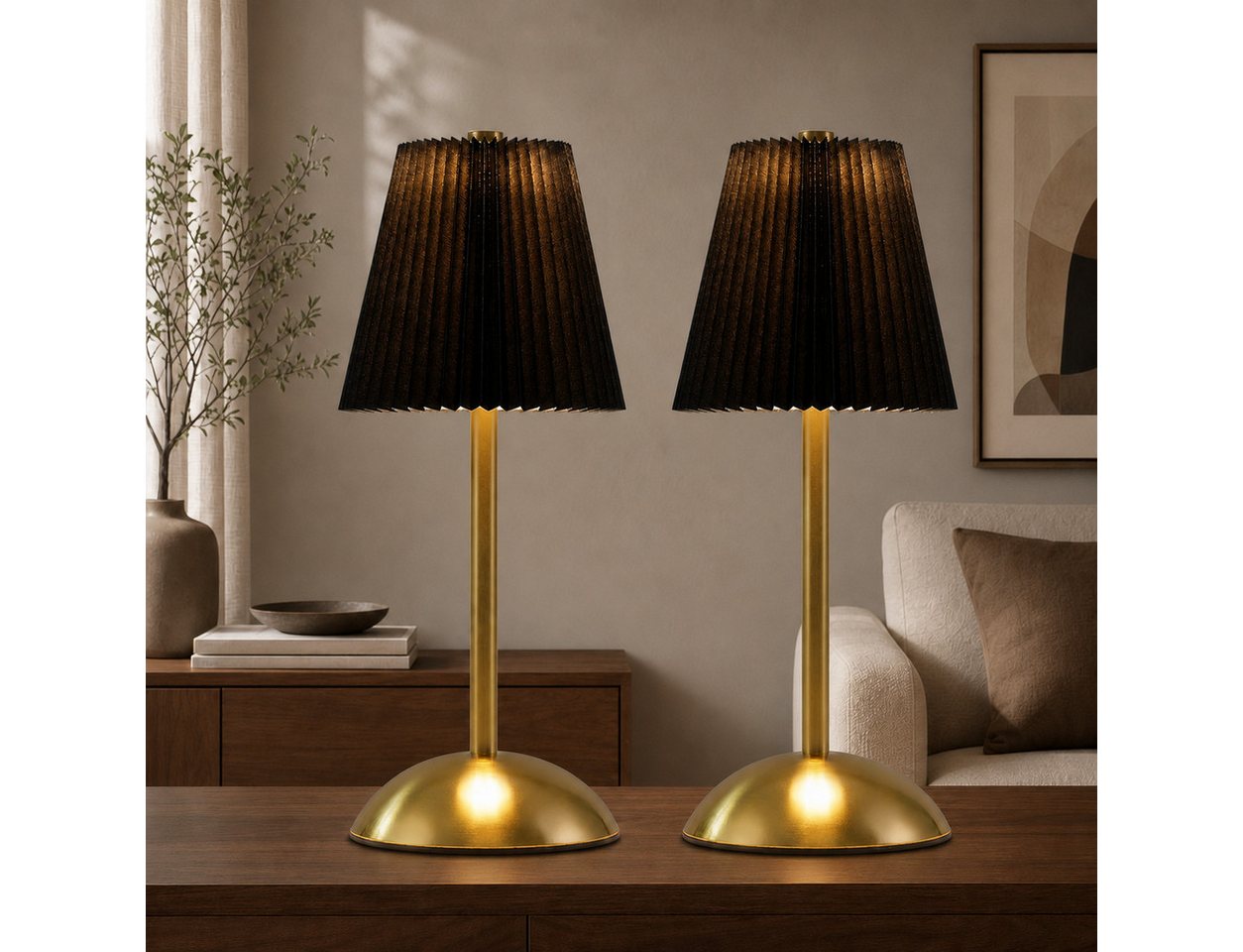 Nettlife LED Tischleuchte Nachttischleuchte 2er Stoff Schwarz/Grün/Weiß/Orange/Graublau, 3 Lichtfarben, Schlafzimmer Wohnzimmer Arbeitszimmer Büros Eingangsbereiche Bild 4