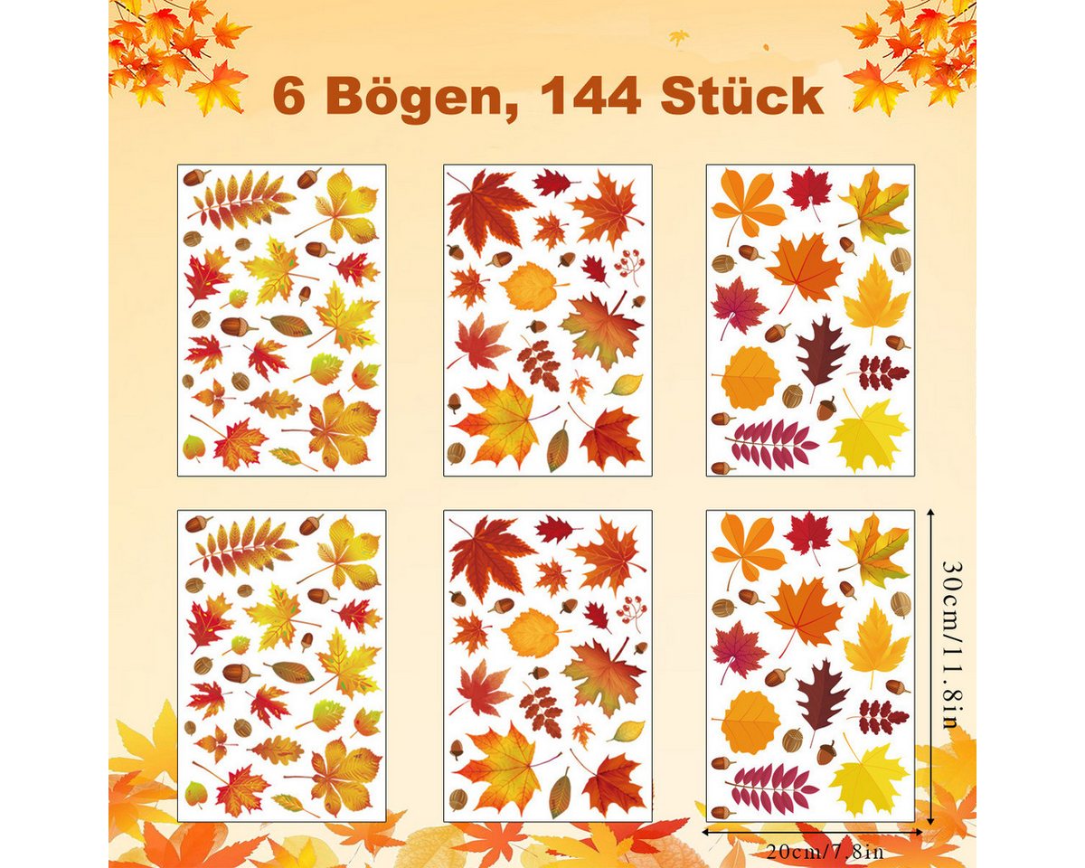 Bomiclss Fensterbild Herbst Fenstersticker 6 Bögen, Thanksgiving Fensterdeko, mit Herbstmotiven, Statische Fensteraufkleber zur Dekoration