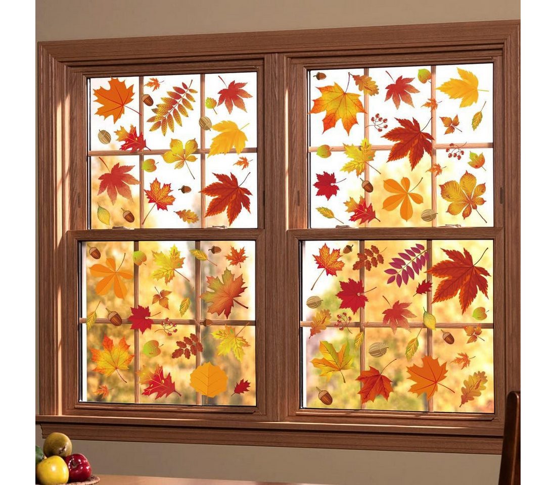 Bomiclss Fensterbild Herbst Fenstersticker 6 Bögen, Thanksgiving Fensterdeko, mit Herbstmotiven, Statische Fensteraufkleber zur Dekoration Bild 2