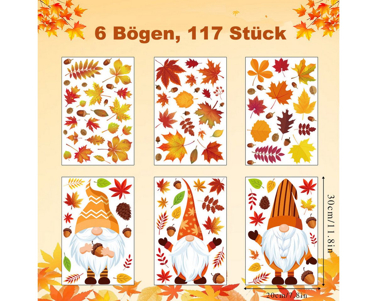 Sorvyzxn Fensterbild Herbst Fenstersticker 6 Bögen mit Ahornblatt, Thanksgiving Fensterdeko, Statische Fensteraufkleber