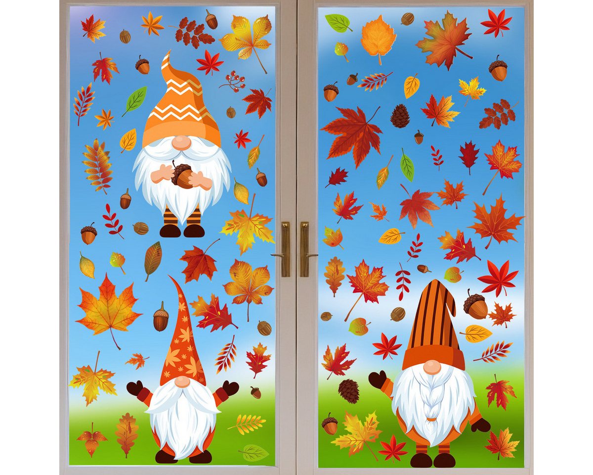 Sorvyzxn Fensterbild Herbst Fenstersticker 6 Bögen mit Ahornblatt, Thanksgiving Fensterdeko, Statische Fensteraufkleber Bild 2