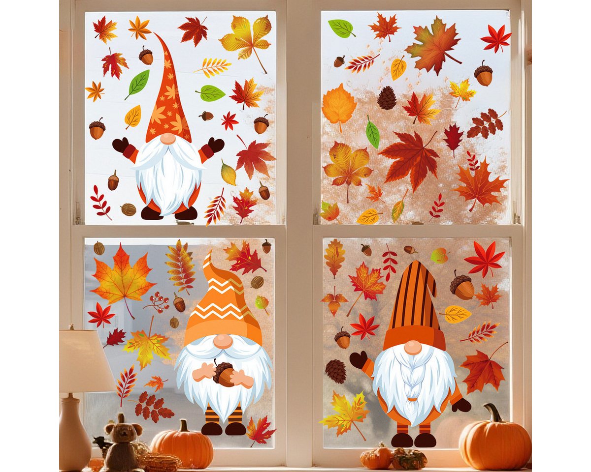 Sorvyzxn Fensterbild Herbst Fenstersticker 6 Bögen mit Ahornblatt, Thanksgiving Fensterdeko, Statische Fensteraufkleber Bild 4
