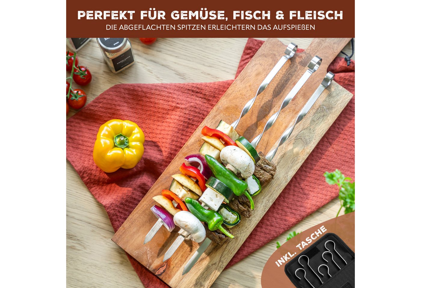 bremermann Grillspieß Grillspieße 20er Set, inkl. Aufbewahrungstasche // Edelstahl, 39 cm (20-St), inkl. 100% Polyester-Tasche