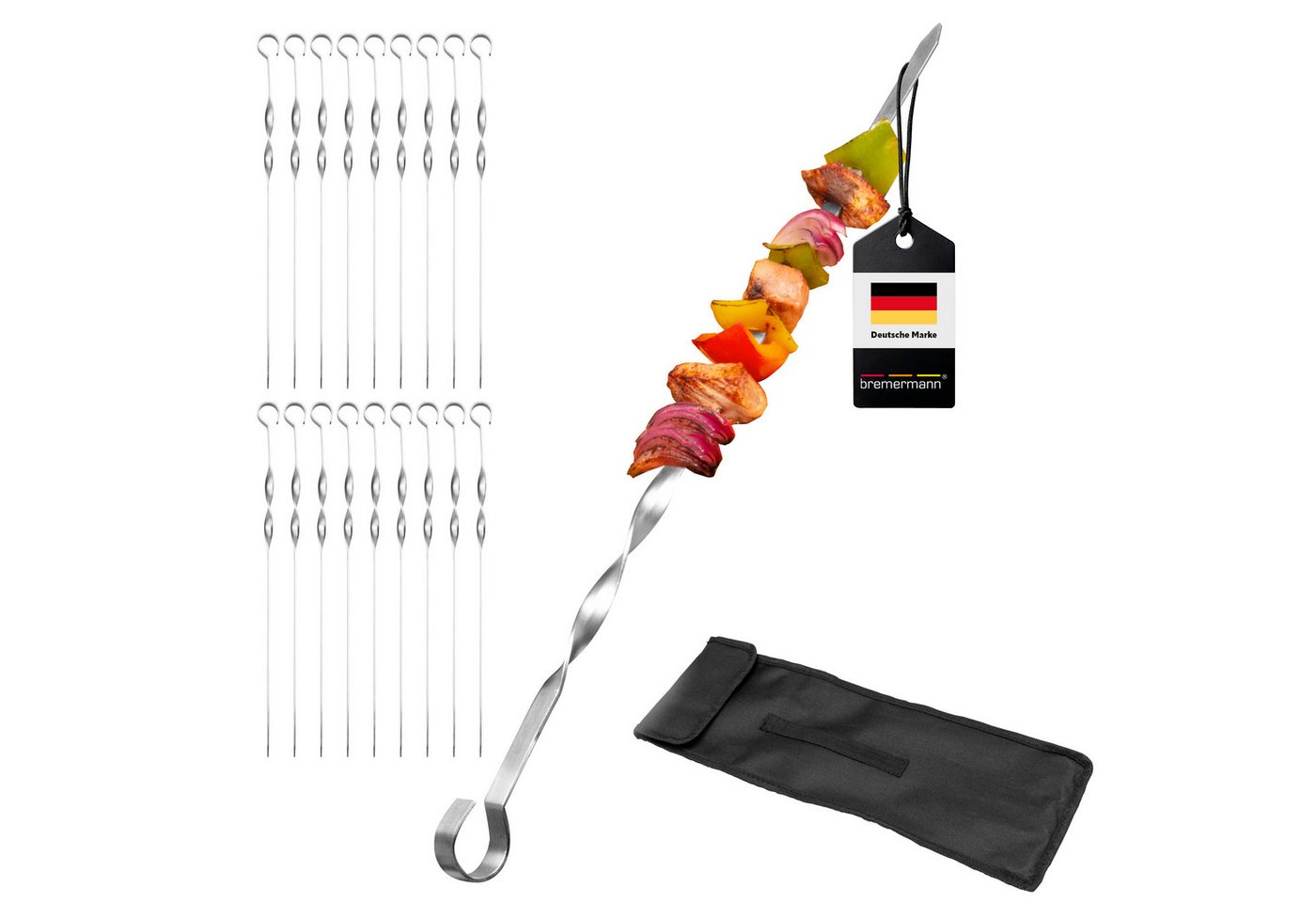 bremermann Grillspieß Grillspieße 20er Set, inkl. Aufbewahrungstasche // Edelstahl, 39 cm (20-St), inkl. 100% Polyester-Tasche Bild 2