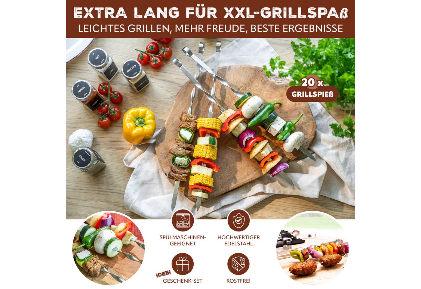 bremermann Grillspieß Grillspieße 20er Set, inkl. Aufbewahrungstasche // Edelstahl, 39 cm (20-St), inkl. 100% Polyester-Tasche Bild 5