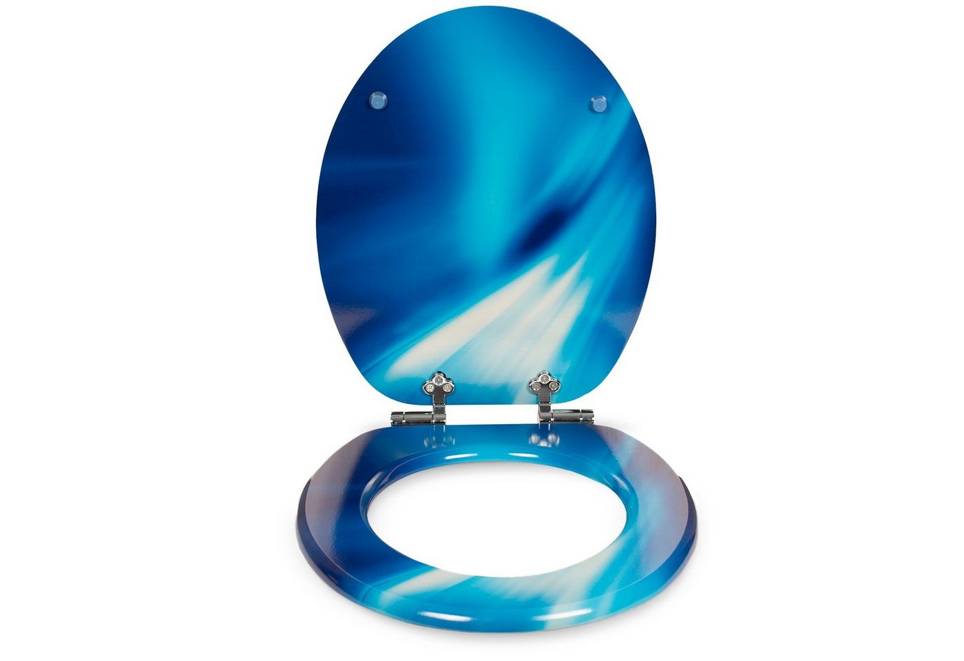 Sanfino WC-Sitz "Wave" Premium Toilettendeckel mit Absenkautomatik aus Holz, mit schönem blauem Motiv, hohem Sitzkomfort, einfache Montage Bild 2