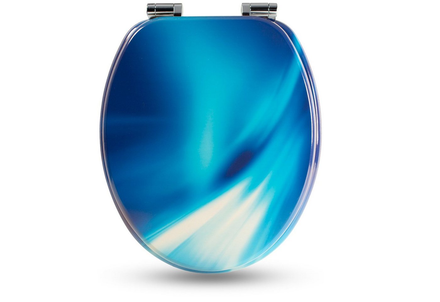 Sanfino WC-Sitz "Wave" Premium Toilettendeckel mit Absenkautomatik aus Holz, mit schönem blauem Motiv, hohem Sitzkomfort, einfache Montage Bild 3