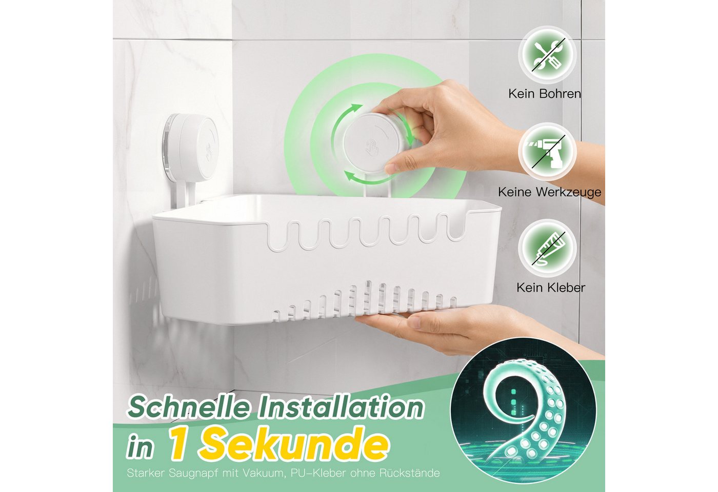 Elegear Duschablage duschablage ohne bohren, Kunststoff, 10KG, Badregal & Küchenregal, 1-tlg., duschablage ohne bohren ecke, Badregal, Küchenregal, Regal Organizer Bild 4