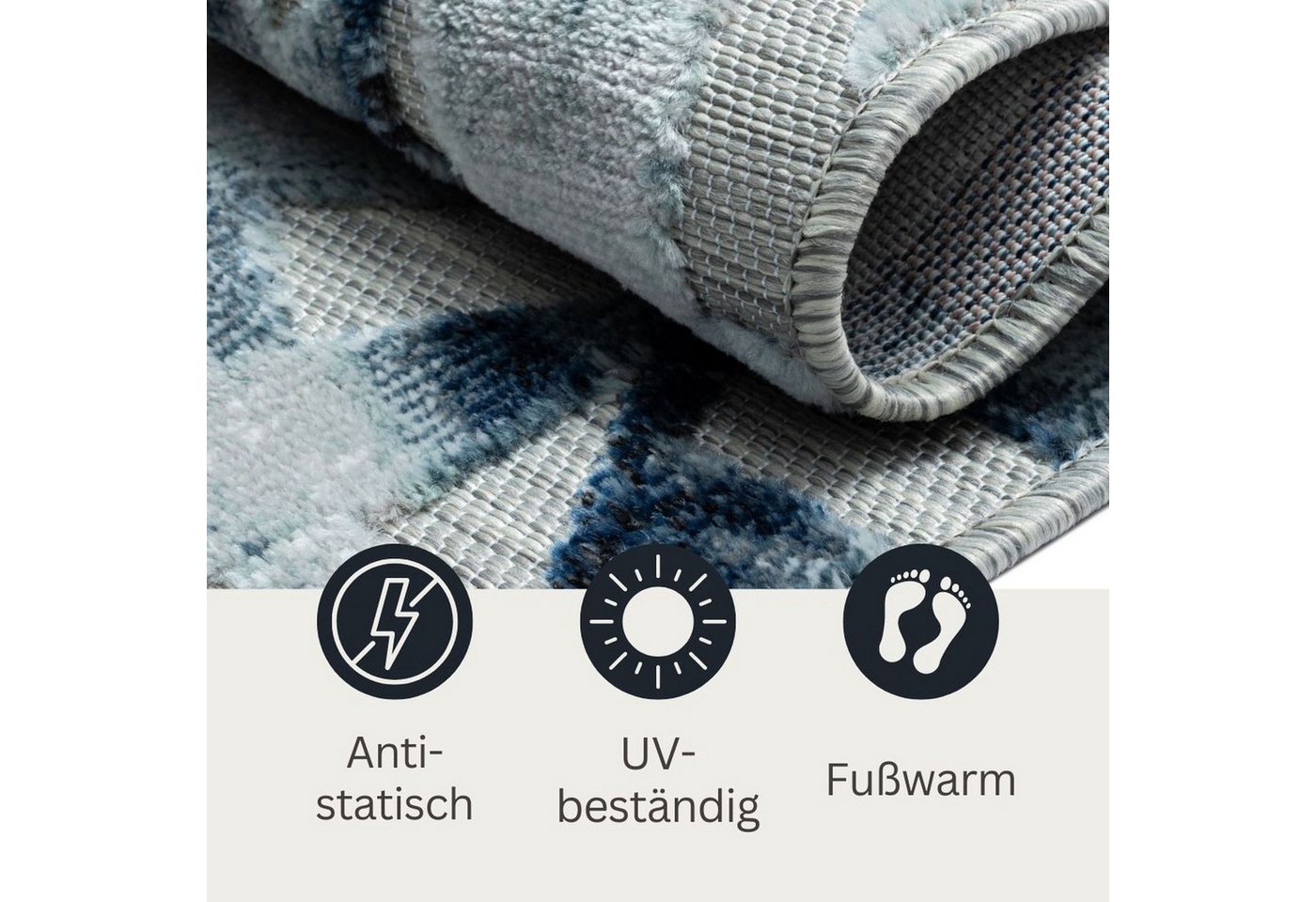 Wohnando Teppich MY-RUG Outdoor-Teppich "Laurel II" 160x100 cm, grau, rechteckig, Höhe: 8 mm, mit floralem Hoch-Tief-Design, für draußen