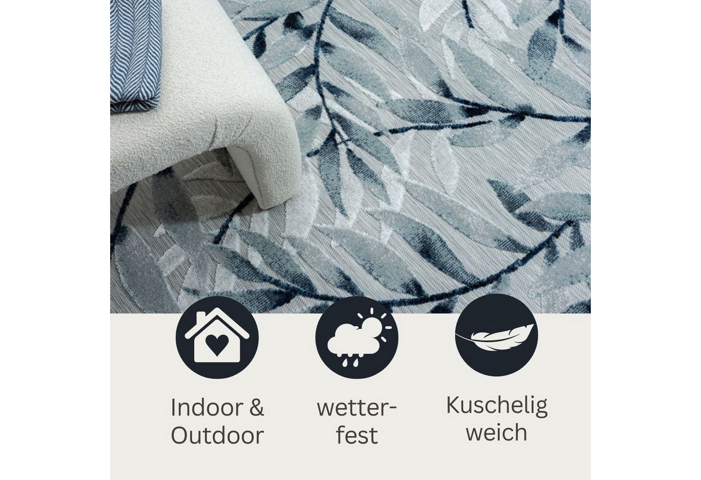 Wohnando Teppich MY-RUG Outdoor-Teppich "Laurel II" 160x100 cm, grau, rechteckig, Höhe: 8 mm, mit floralem Hoch-Tief-Design, für draußen Bild 2