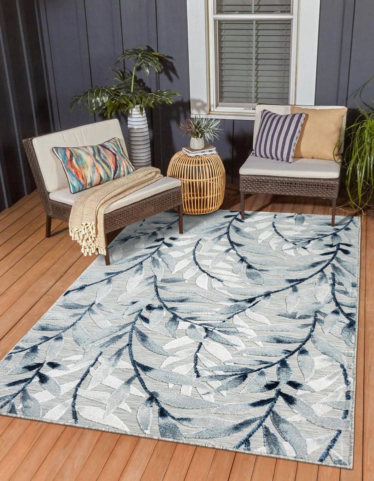 Wohnando Teppich MY-RUG Outdoor-Teppich "Laurel II" 160x100 cm, grau, rechteckig, Höhe: 8 mm, mit floralem Hoch-Tief-Design, für draußen Bild 3