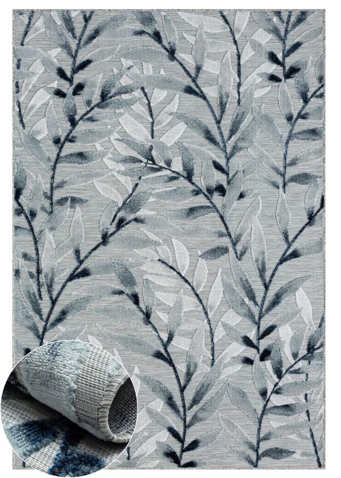 Wohnando Teppich MY-RUG Outdoor-Teppich "Laurel II" 160x100 cm, grau, rechteckig, Höhe: 8 mm, mit floralem Hoch-Tief-Design, für draußen Bild 5