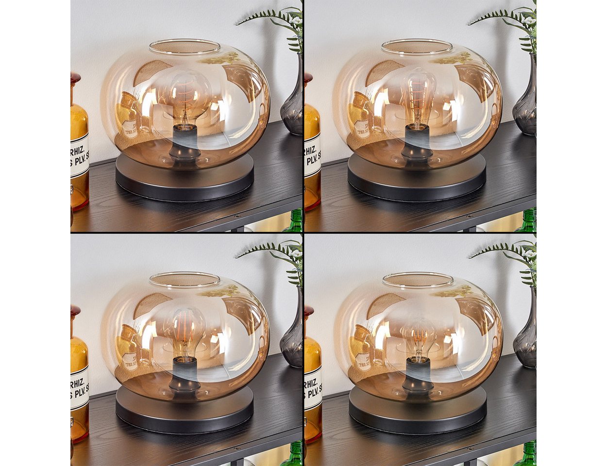 hofstein Tischleuchte Tischlampe aus Metall/Glas in Schwarz/Bernsteinfarben, ohne Leuchtmittel, mit Glasschrim(30cm), Schalter am Kabel, 1 x E27, ohne Leuchtmittel Bild 5