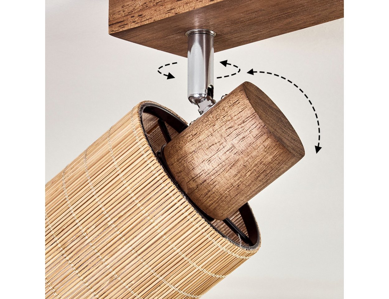 hofstein Deckenleuchte Deckenlampe aus Holz/Metall/Bambus in Dunkelbraun/Chromfarben/Natur, ohne Leuchtmittel, mit verstellbaren Strahlern, 3 x E14, ohne Leuchtmittel
