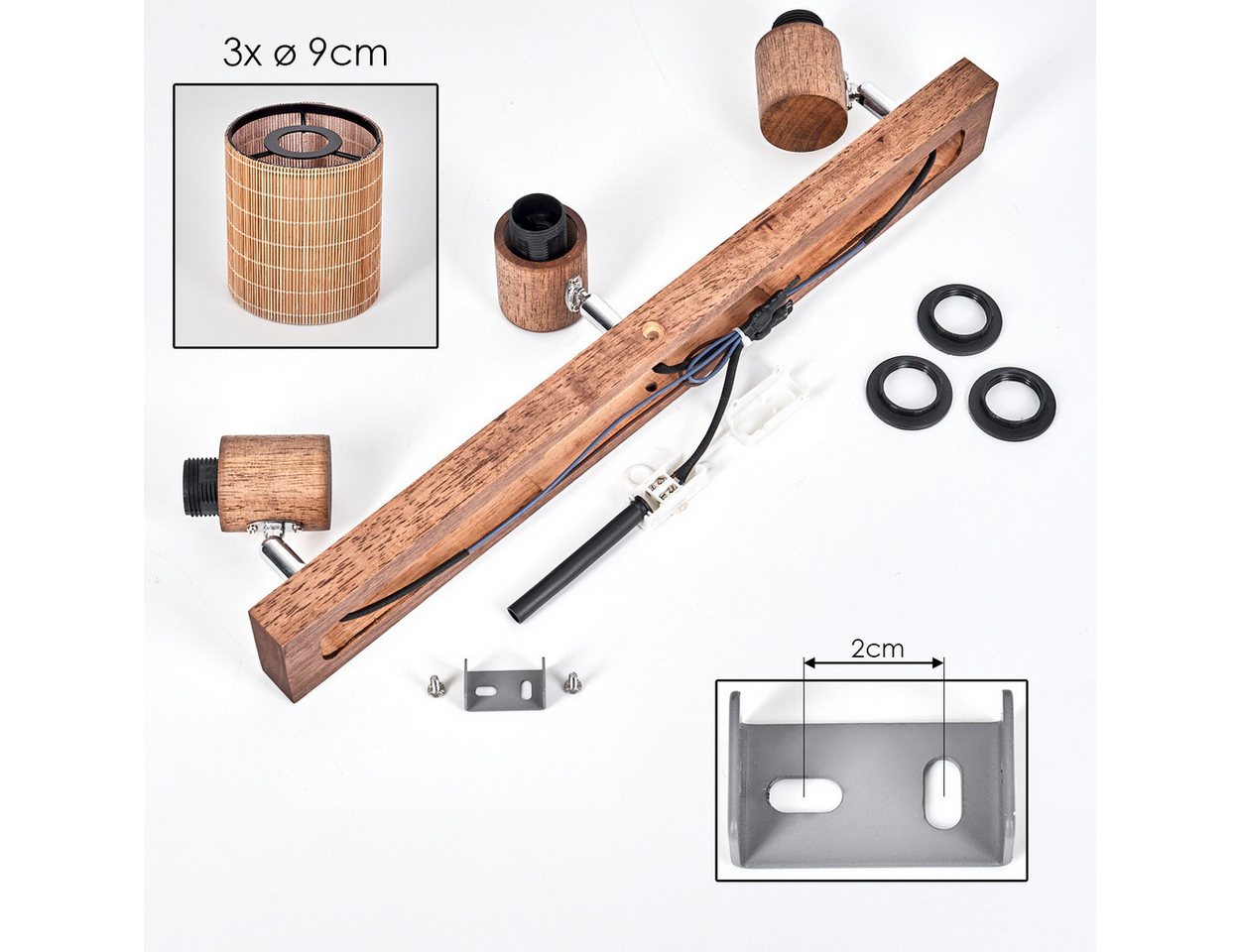 hofstein Deckenleuchte Deckenlampe aus Holz/Metall/Bambus in Dunkelbraun/Chromfarben/Natur, ohne Leuchtmittel, mit verstellbaren Strahlern, 3 x E14, ohne Leuchtmittel Bild 3
