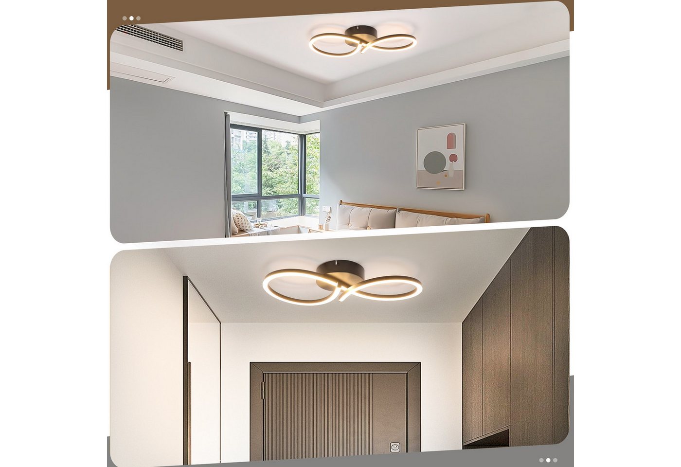 ZMH LED Deckenleuchte Innen 8-förmiges Design, 3000 K, LED fest integriert, Warmweiß, für Wohnzimmer Schlafzimmer Küche Flur