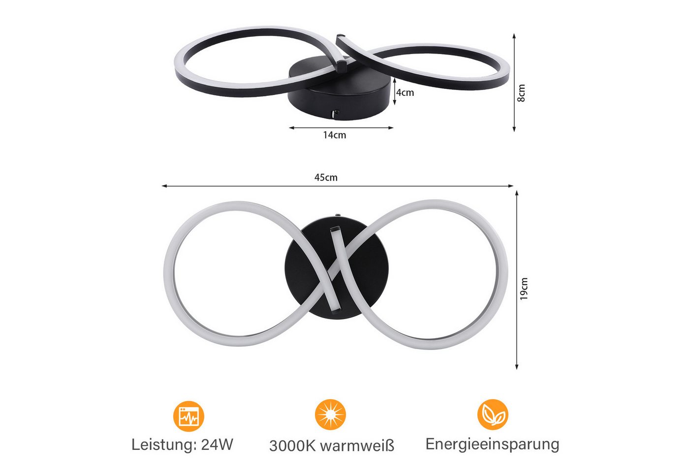 ZMH LED Deckenleuchte Innen 8-förmiges Design, 3000 K, LED fest integriert, Warmweiß, für Wohnzimmer Schlafzimmer Küche Flur Bild 2