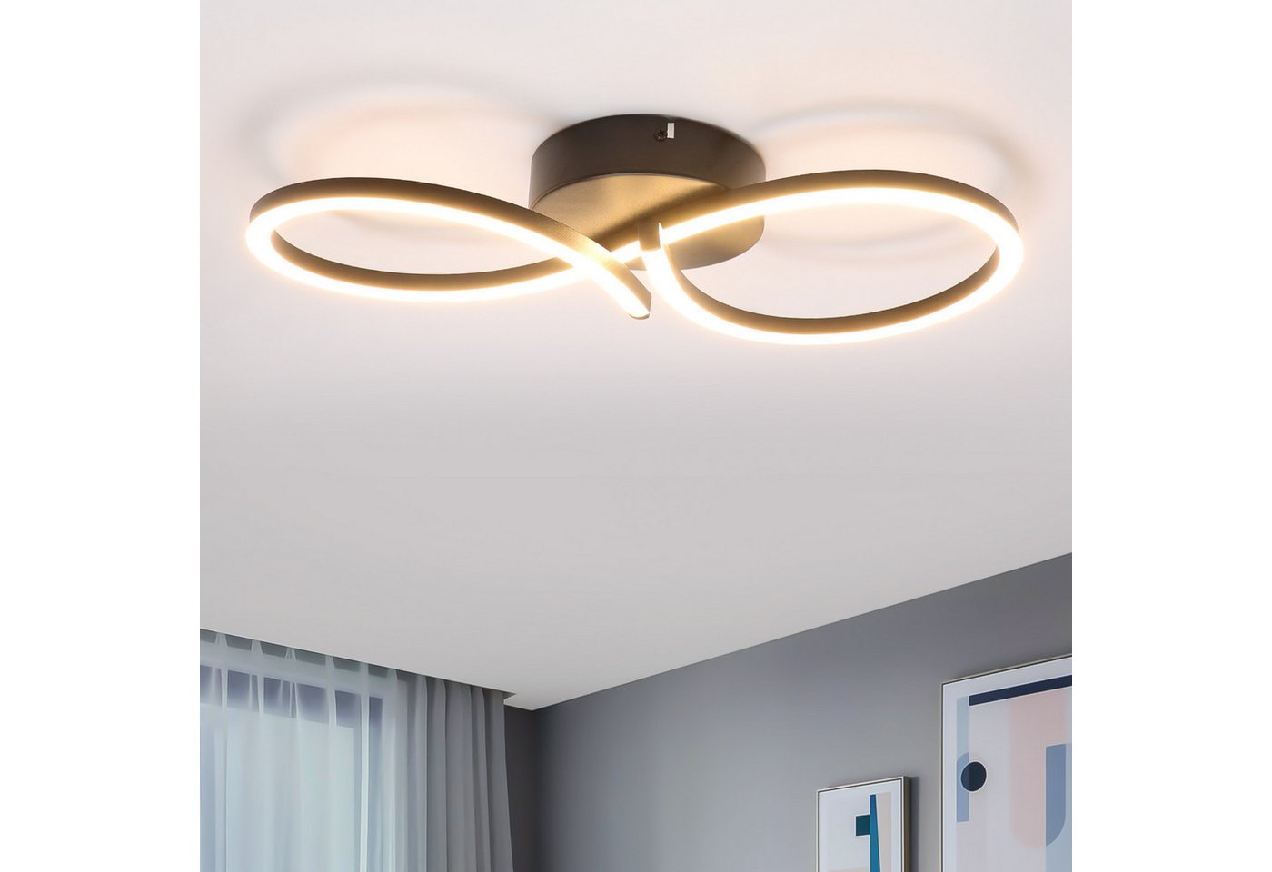 ZMH LED Deckenleuchte Innen 8-förmiges Design, 3000 K, LED fest integriert, Warmweiß, für Wohnzimmer Schlafzimmer Küche Flur Bild 4