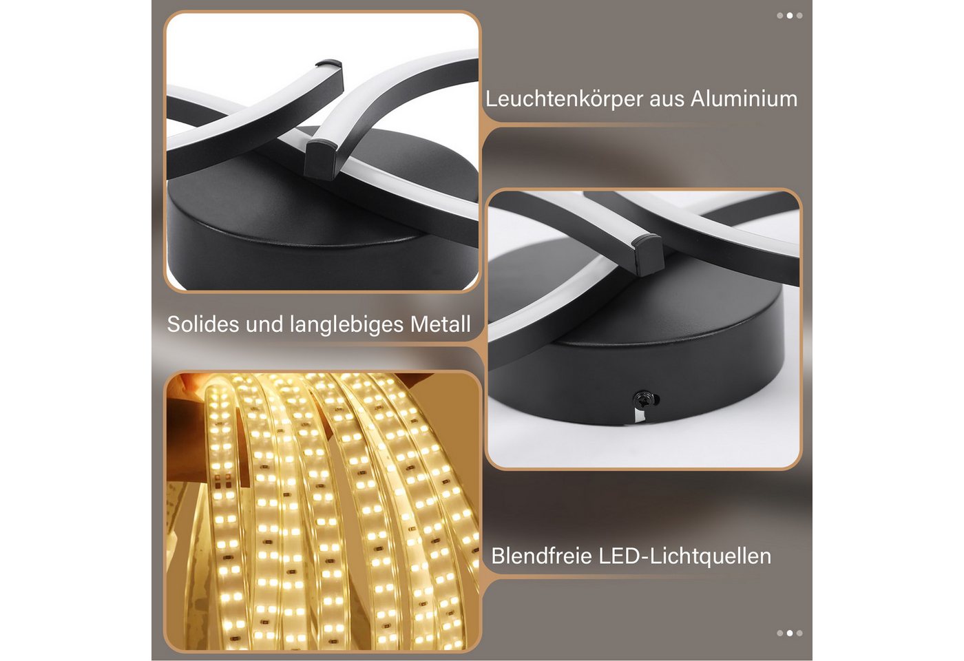 ZMH LED Deckenleuchte Innen 8-förmiges Design, 3000 K, LED fest integriert, Warmweiß, für Wohnzimmer Schlafzimmer Küche Flur Bild 5