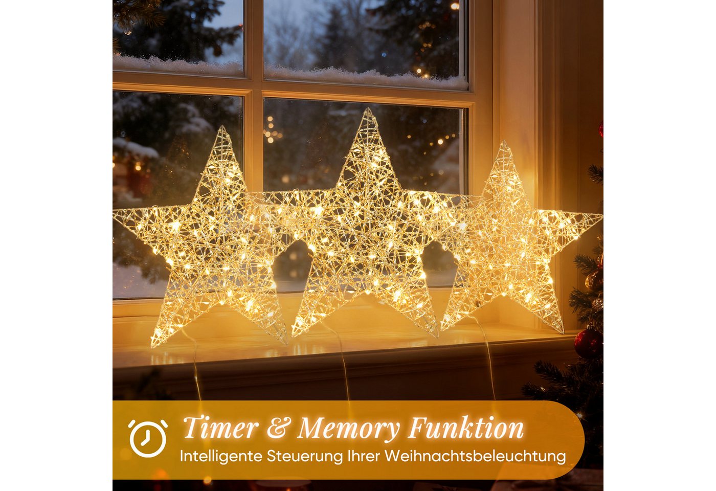 Salcar LED-Lichterkette LED Stern Dekoleuchte Warmweiß Ø30cm, Gold 80 LEDs, Batteriebetrieb, Mit Timer, 8 Lichtmodi & Roségold-Lametta – Weihnachten Beleuchtung Bild 5