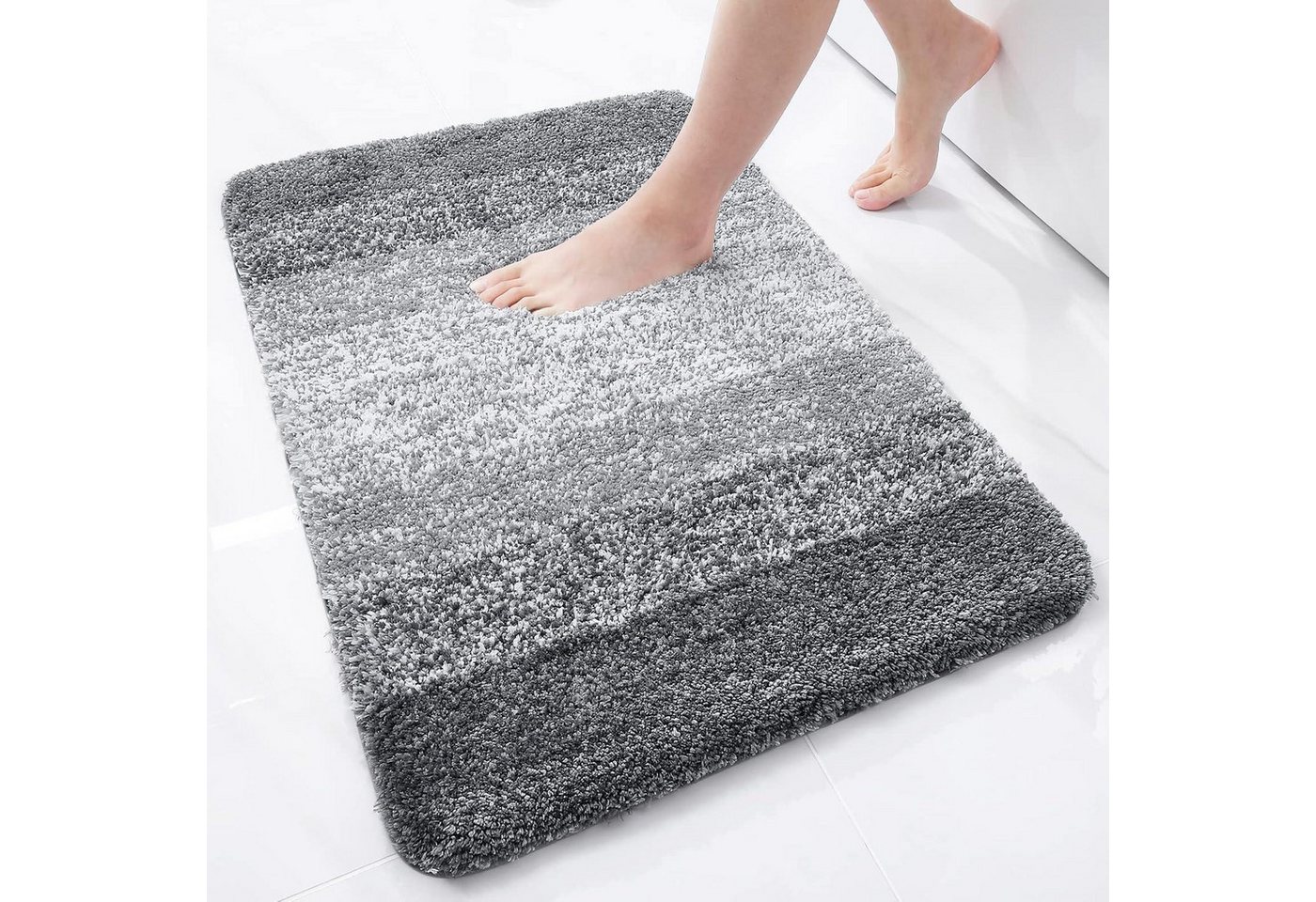 LuxusKollektion Badematte Badezimmerteppich rutschfest Mikrofaser saugfähig 51x76 cm Grau Bild 5