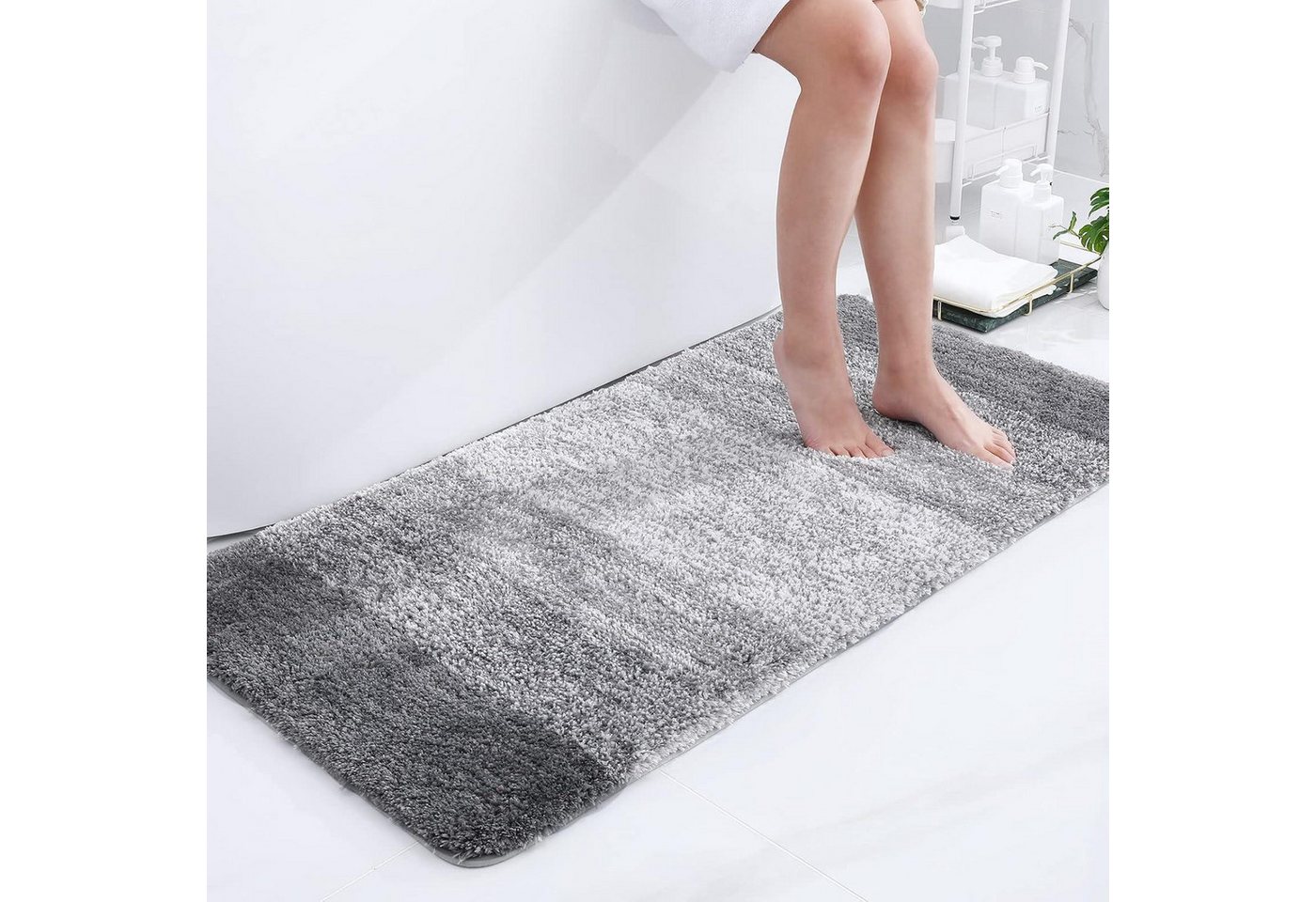 LuxusKollektion Badematte Badezimmerteppich Rutschfest Waschbar Mikrofaser 60x120 cm Grau