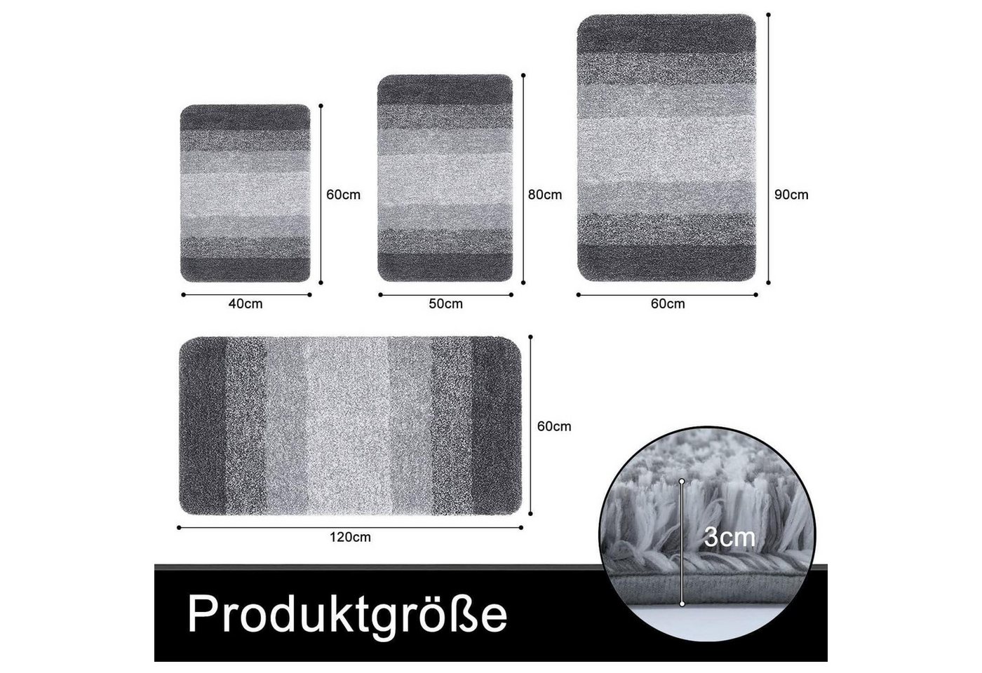 LuxusKollektion Badematte Badezimmerteppich Rutschfest Waschbar Mikrofaser 60x120 cm Grau Bild 5