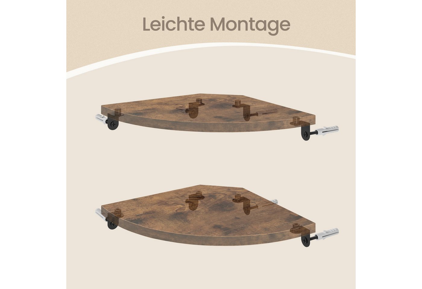 VASAGLE Eckregal 2er Set Schweberegal, 20 x 20 x 1,2 cm, für Schlafzimmer und Flur, Fächerförmiges Wandregal Bild 5
