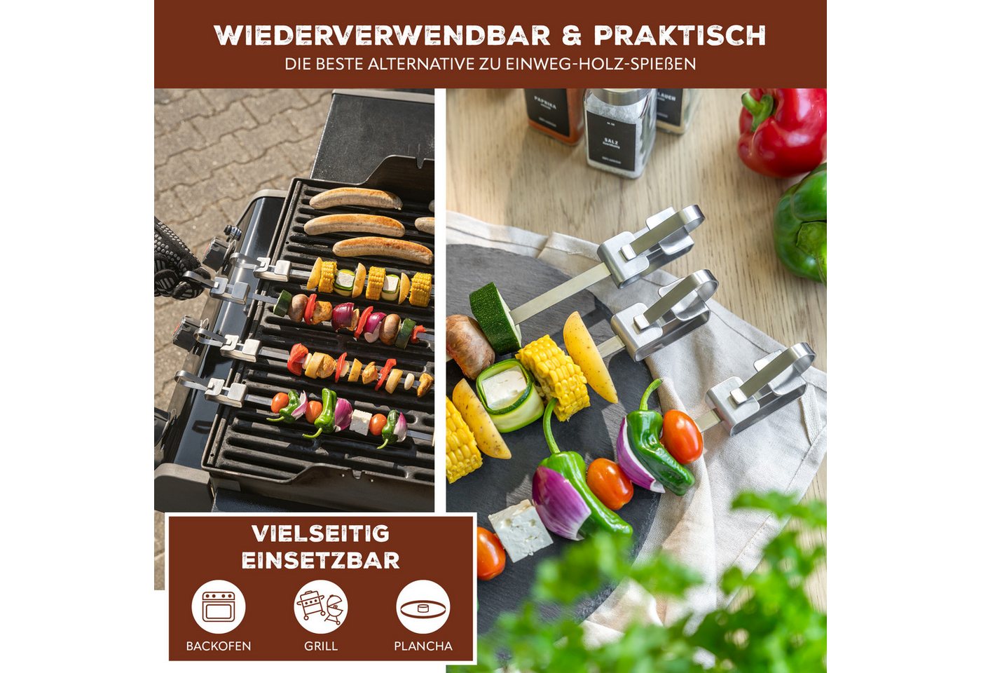 bremermann Grillspieß aus Edelstahl, mit Aufbewahrungstasche (Set, 6-St), mit abnehmbarem Schieber Bild 2