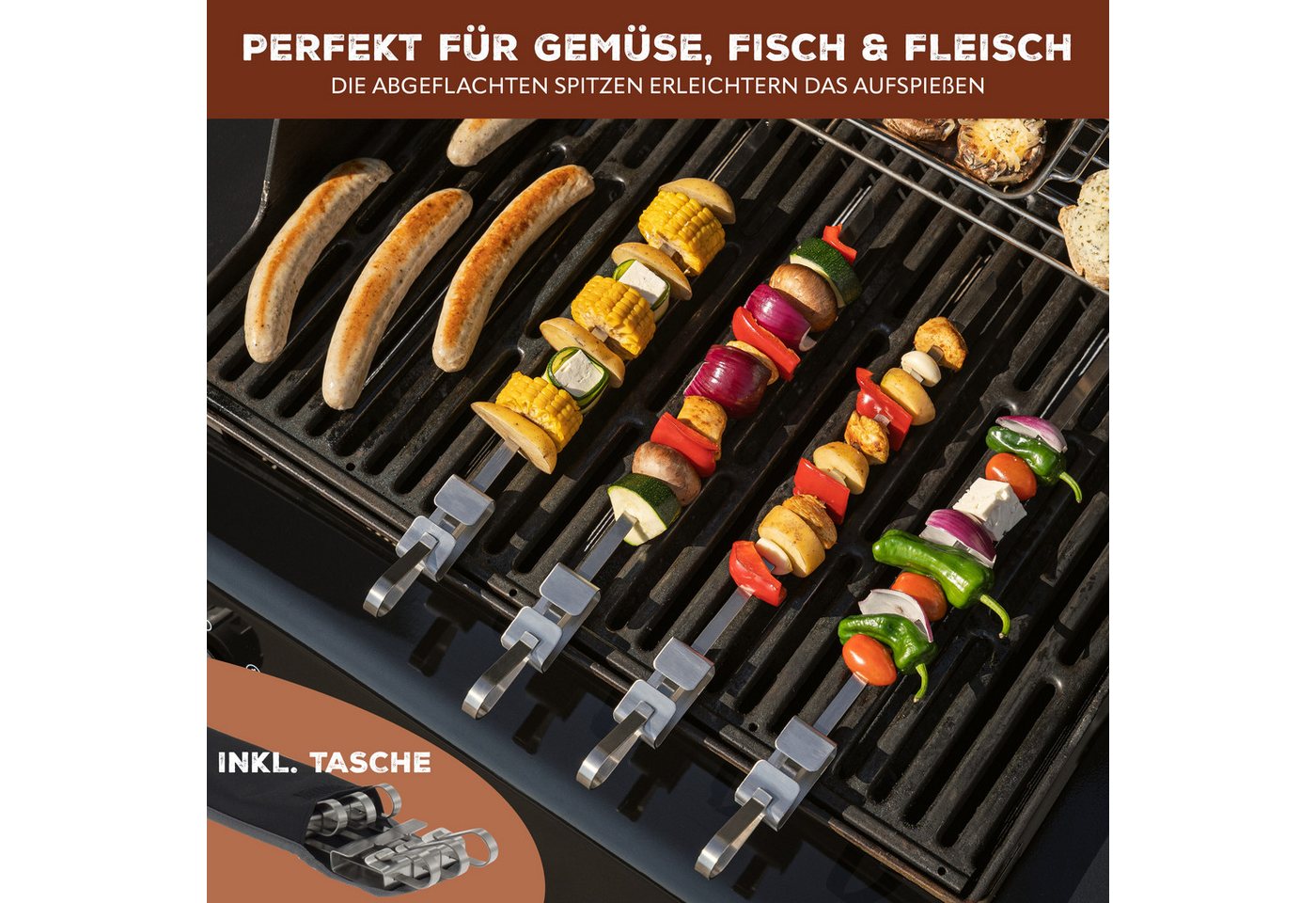 bremermann Grillspieß aus Edelstahl, mit Aufbewahrungstasche (Set, 6-St), mit abnehmbarem Schieber Bild 3