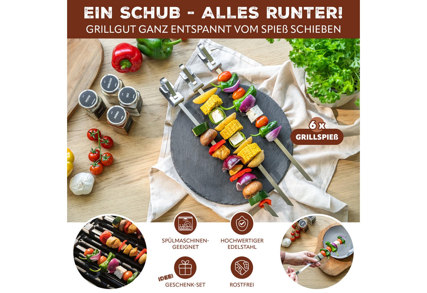 bremermann Grillspieß aus Edelstahl, mit Aufbewahrungstasche (Set, 6-St), mit abnehmbarem Schieber Bild 5