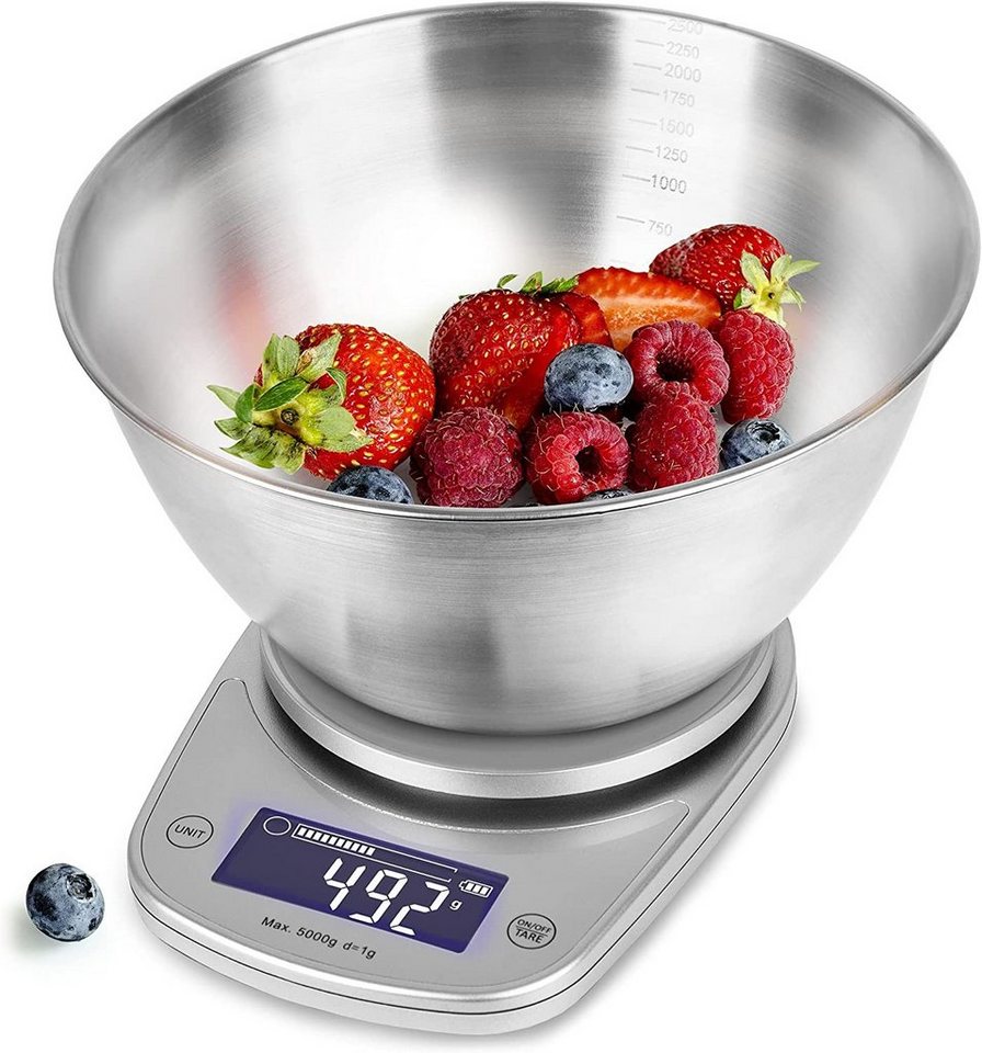 Duronic Küchenwaage, KS5000 SR/SS Küchenwaage, 5 kg Digitalwaage oval mit 2,5 L Schüssel Bild 3