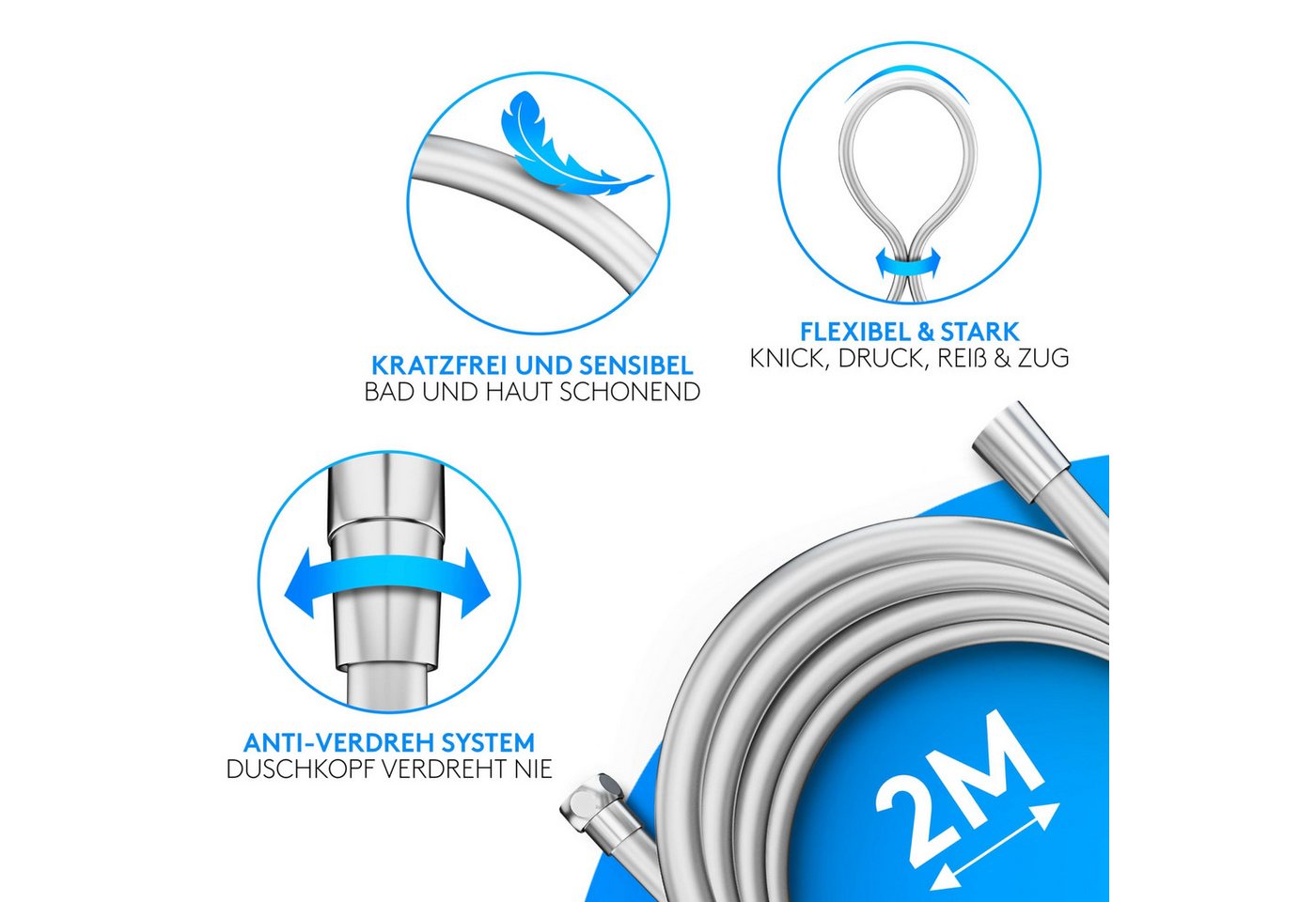 Lyvanas Duschbrause mit Schlauch und Halterung - Duschkopf für Dusche & Badewanne Ø15cm, Wellness Regendusche mit 5 Strahlarten Bild 2