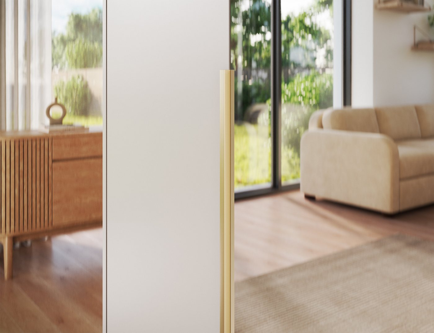 MOEBLO Drehtürenschrank Lunaro III (Kleiderschrank, 3-türig, mit Spiegel, 8 Einlegeböden und Kleiderstange, optional mit Aufsatzschrank) (BxHxT): 148 x 204/250 x 58 cm Bild 5