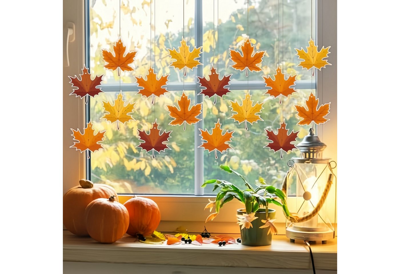 FOUORTUNATE-BEE Fensterdekoration 16 Herbstdeko Ahornblätter zum Aufhängen, Fensterdeko in 16 cm, Herbstliche Ahornblatt Deko für Fenster, Wand, Garten und Erntedank Bild 5