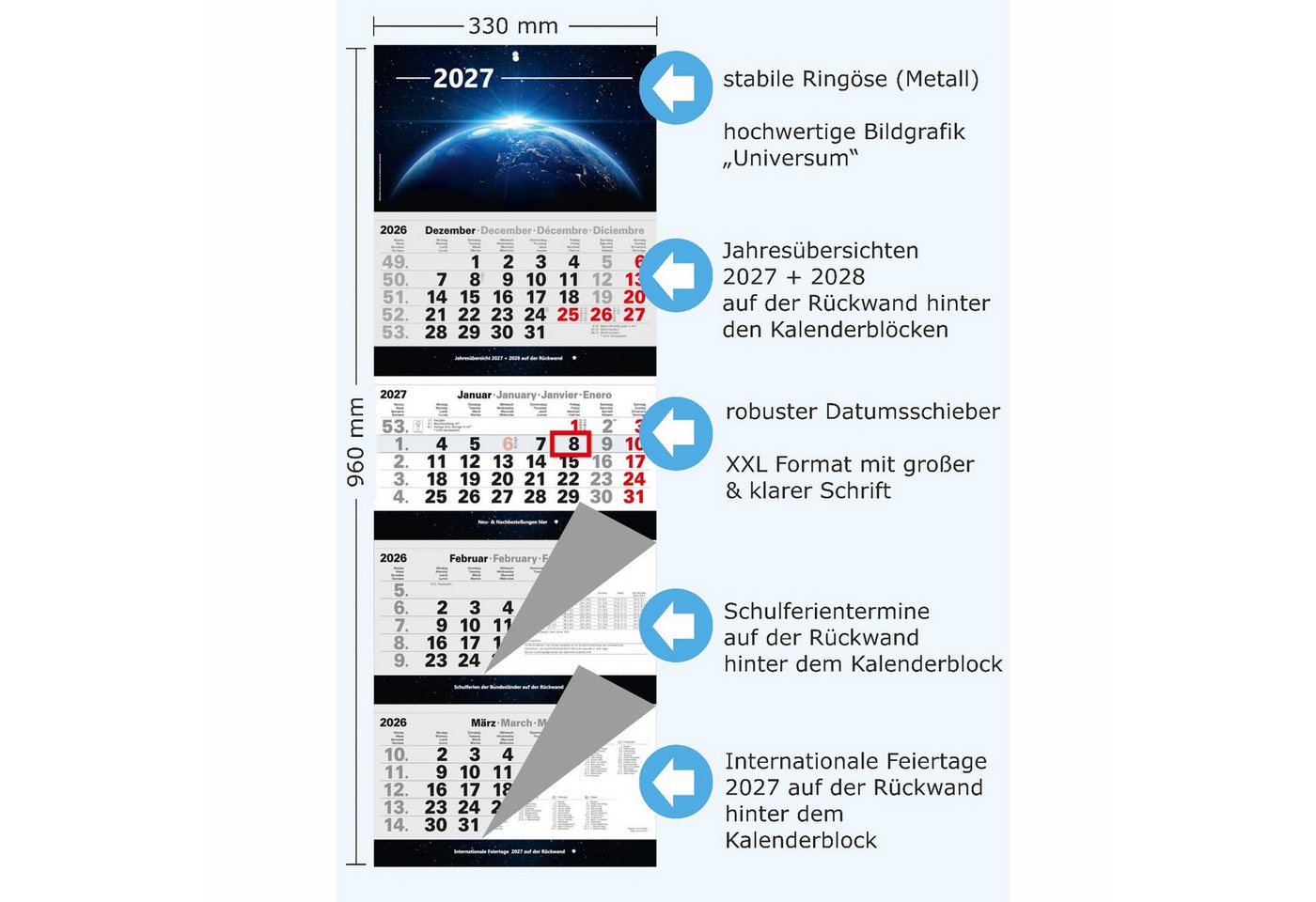 Anschütz Wandkalender 4-Monatskalender 2027 mit Bild Universum großer Wandkalender Bild 2