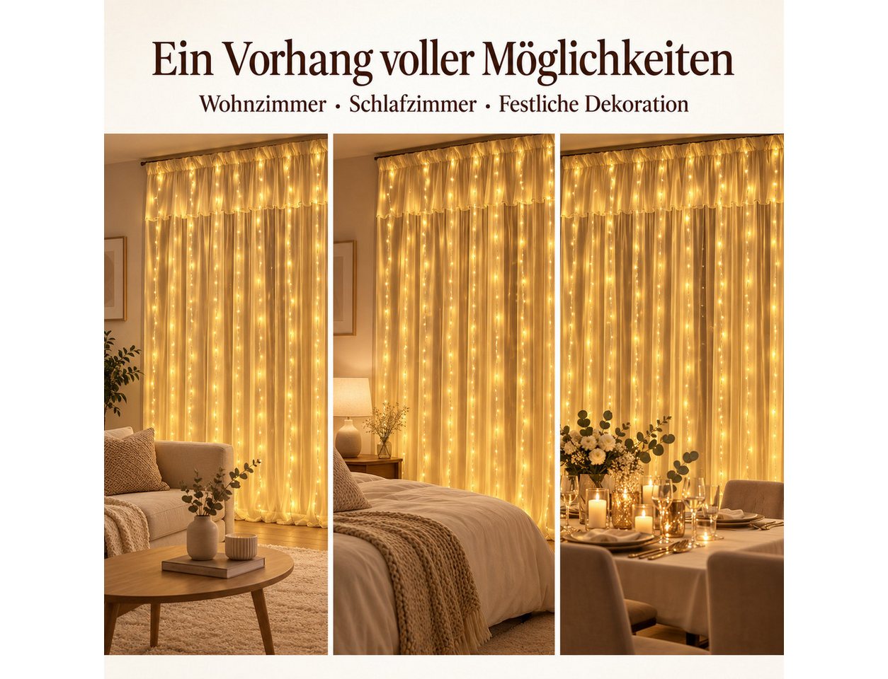 Norvéa Home LED-Lichterkette Solar Lichterkette, Solar Licht Garten – mit Fernbedienung, Warmweißes Licht, Fernbedienung, verschiedene Modi Bild 5