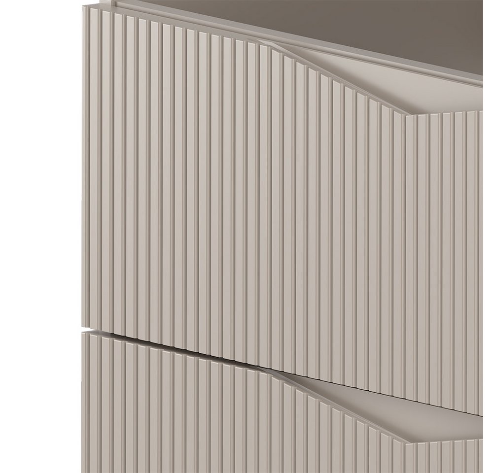 Lomadox Badmöbel-Set CALURI-140, (Spar-Set, 2-St., LED-Spiegel Waschtisch), in beige mit gerillter Front, grifflos, wandhängend Bild 5