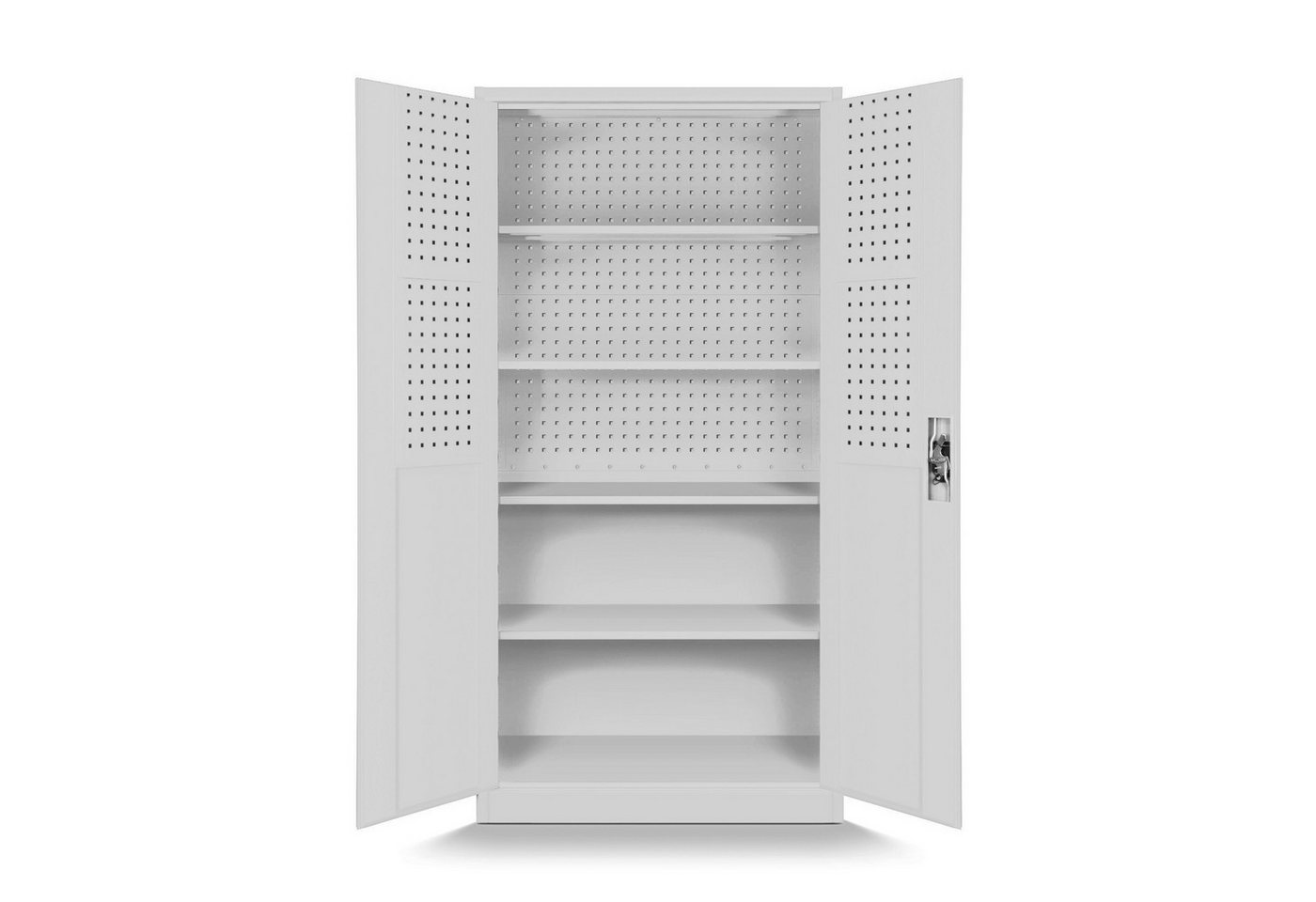 Jan Nowak Werkzeugschrank Profi Schrank abschließbar 92 cm BRUNO 5 Böden Stahl 0,8 mm (Stahl 0,8 mm Rückwand perforiert Türen perforiert PZH-zertifiziert) Werkstattschrank Schloss 2 Schlüssel perforiert robust 5 Farben Bild 2