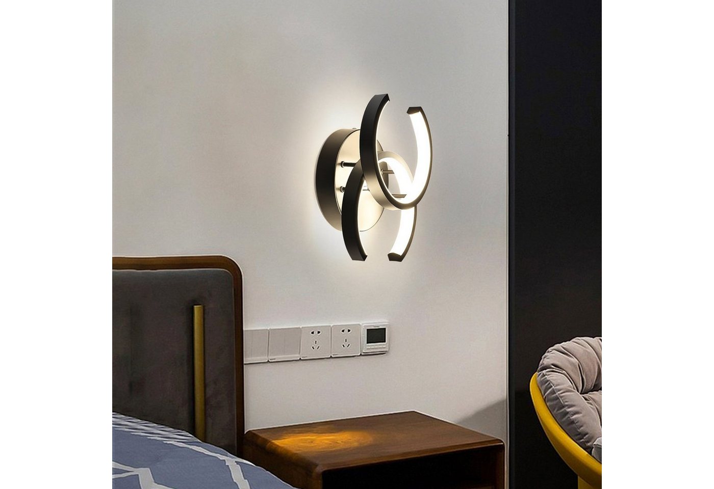 oyajia LED Wandleuchte Schwarz LED Wandleuchte, 6W LED Decklampe 600lm, 3-Farbige Dimmbar, LED fest integriert, Warmweiß, Naturweiß, Kaltweiß, Moderne Wandleuchte, Wandlampe Strahler Innen Effekt Leuchte Licht