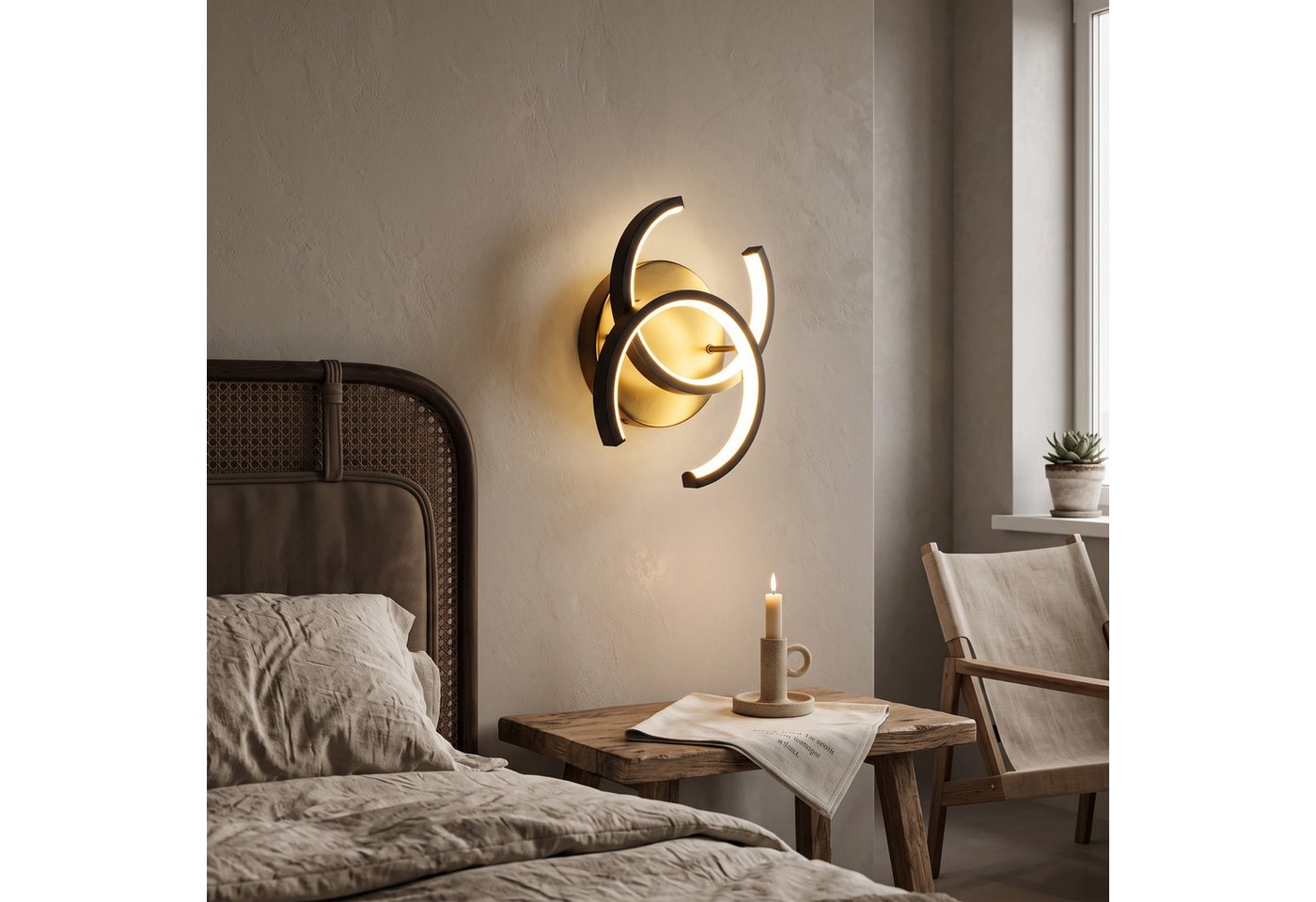 oyajia LED Wandleuchte Schwarz LED Wandleuchte, 6W LED Decklampe 600lm, 3-Farbige Dimmbar, LED fest integriert, Warmweiß, Naturweiß, Kaltweiß, Moderne Wandleuchte, Wandlampe Strahler Innen Effekt Leuchte Licht Bild 4