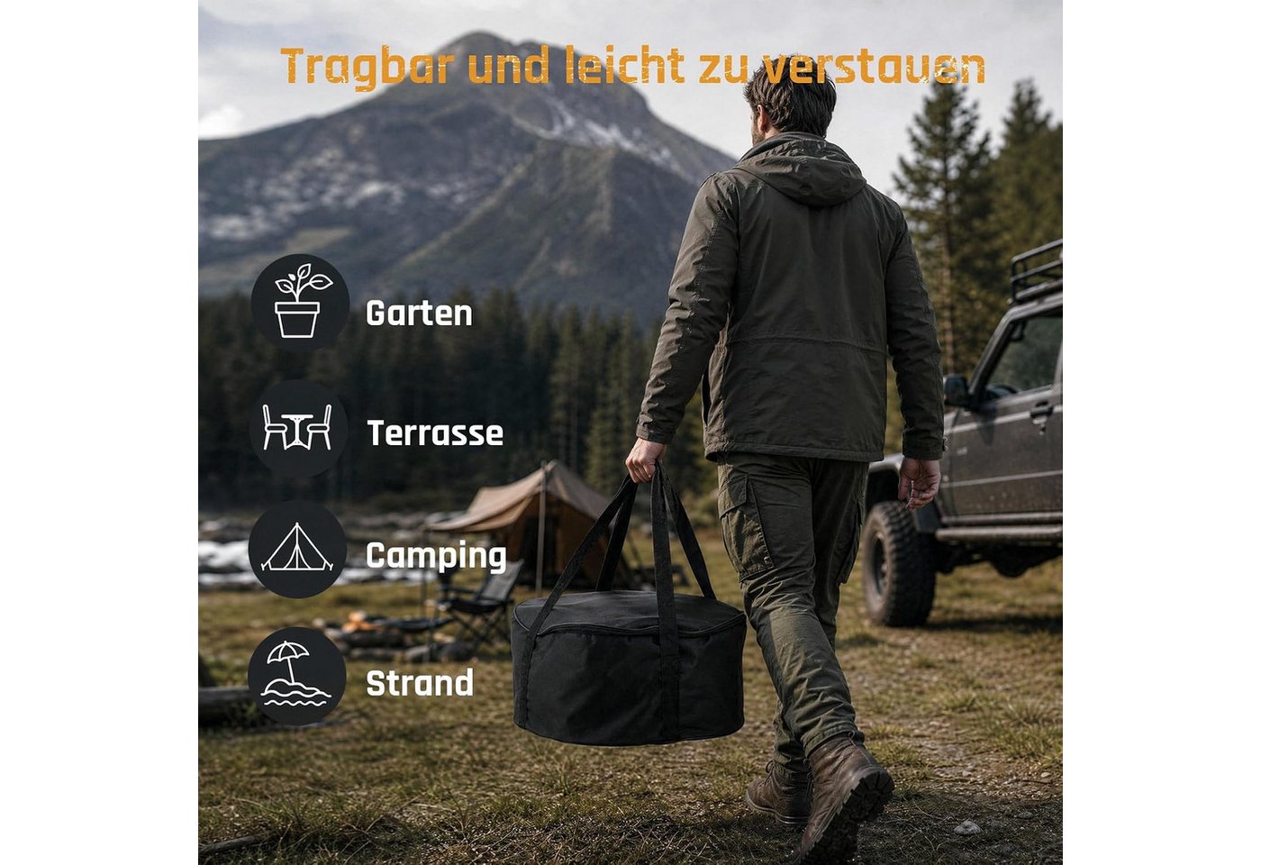 TLGREEN Feuerschale Raucharme Feuerschale 50 cm aus Edelstahl, (doppelwandiger Feuerkorb mit herausnehmbarer Ascheschale, 2‑in‑1 Outdoor‑Feuerstelle mit Grillrost), Schürhaken & Tragetasche für Garten, Terrasse und Camping Bild 4