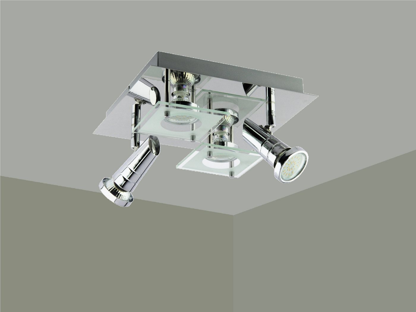 TRANGO LED Deckenstrahler, 3 Stufen dimmbar, 4-flammig 3089SD Deckenleuchte ROSIE in Eckig Chrom-Optik incl. 4x 5 Watt 3-Stufen GU10 LED Leuchtmittel - Deckenlampe - Deckenstrahler - Deckenspots, Wohnzimmer Lampe schwenkbar und drehbar Bild 2