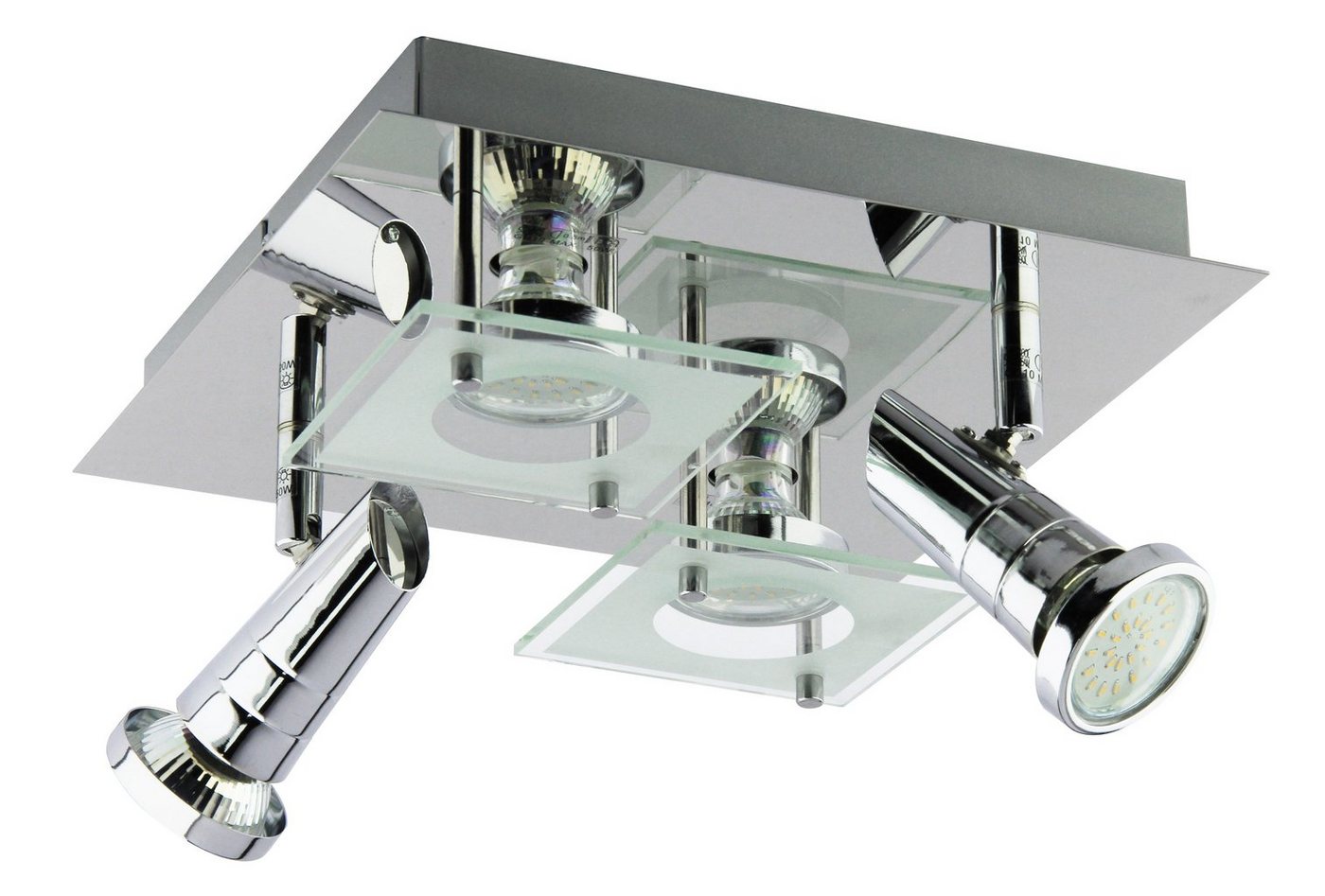 TRANGO LED Deckenstrahler, 3 Stufen dimmbar, 4-flammig 3089SD Deckenleuchte ROSIE in Eckig Chrom-Optik incl. 4x 5 Watt 3-Stufen GU10 LED Leuchtmittel - Deckenlampe - Deckenstrahler - Deckenspots, Wohnzimmer Lampe schwenkbar und drehbar Bild 4