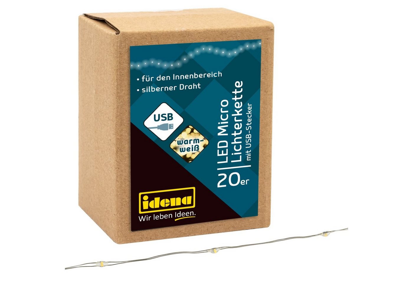 Idena LED-Lichterkette Idena 30256 - LED Micro Lichterkette mit 20 LEDs in Warmweiß, mit USB Bild 2
