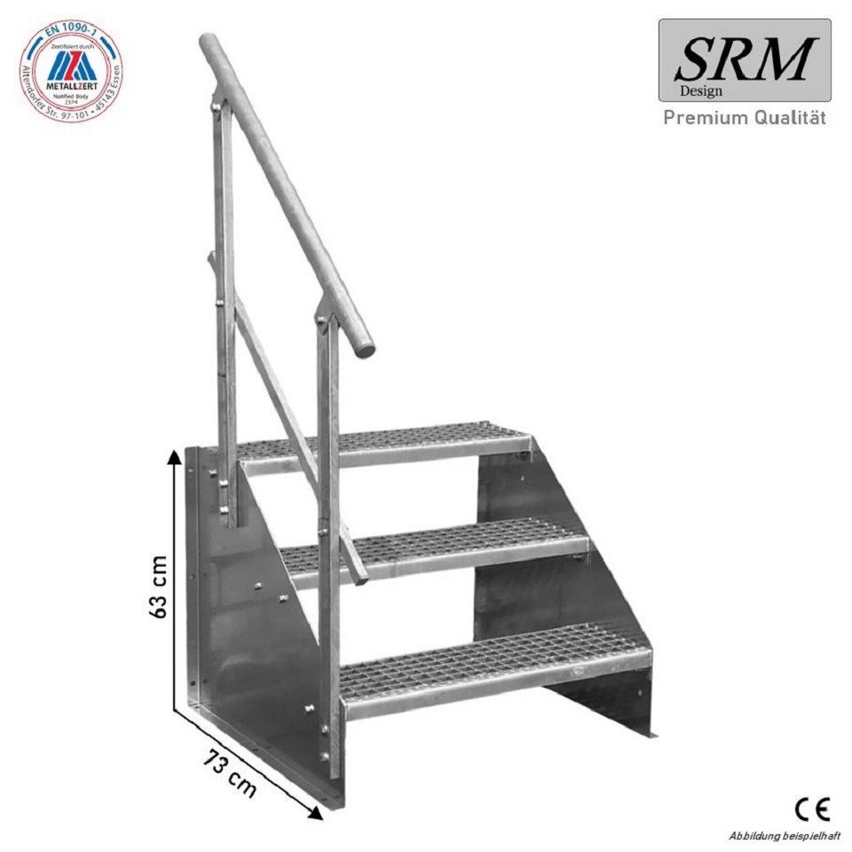 SRM Design Außentreppe 3 Stufen Standtreppe verzinkt, Breite 100cm, Höhe 63cm 1x Gelände Bild 4