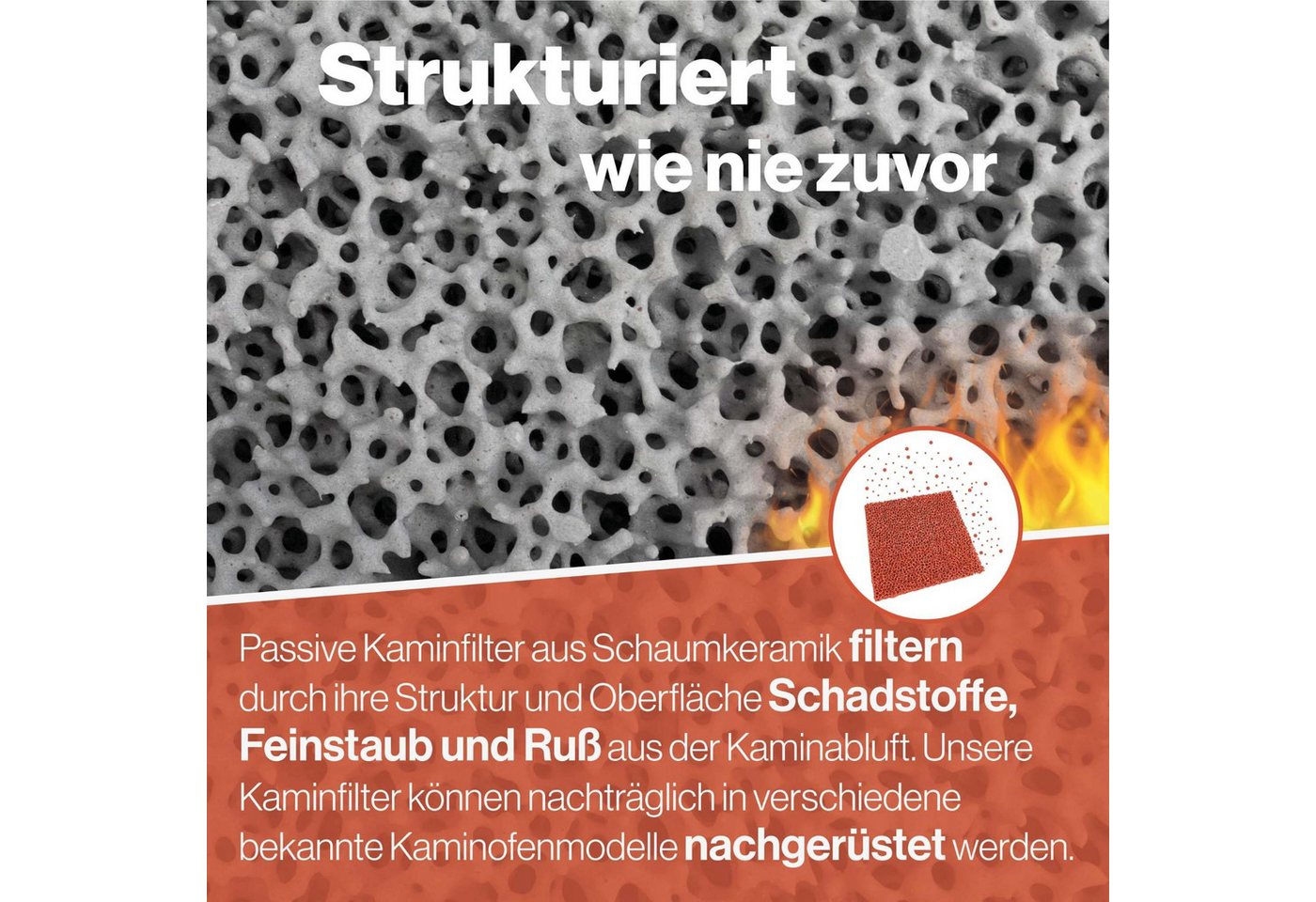 Feuerfest 123 GmbH Kaminofen-Erweiterungssegmet Feinstaub Rußfilter 145x145x25mm passend für Hark **, passend für verschiedene Hark*-Kaminofenmodelle, Reduzierung von Feinstaub durch Schaumkeramische Filter